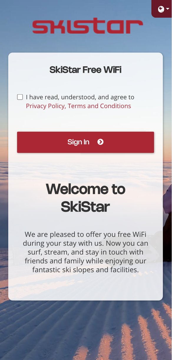 SkiStar Free WiFi captive portal — mobile view