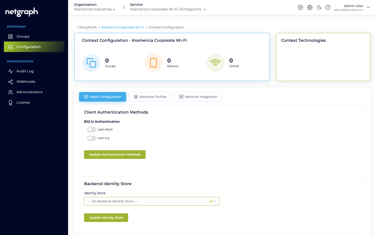 Freshly-created Context Configuration page