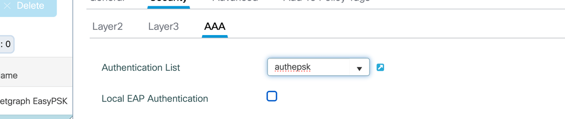 The WLAN Security AAA tab with the Authentication List set to the Netgraph dot1x method list