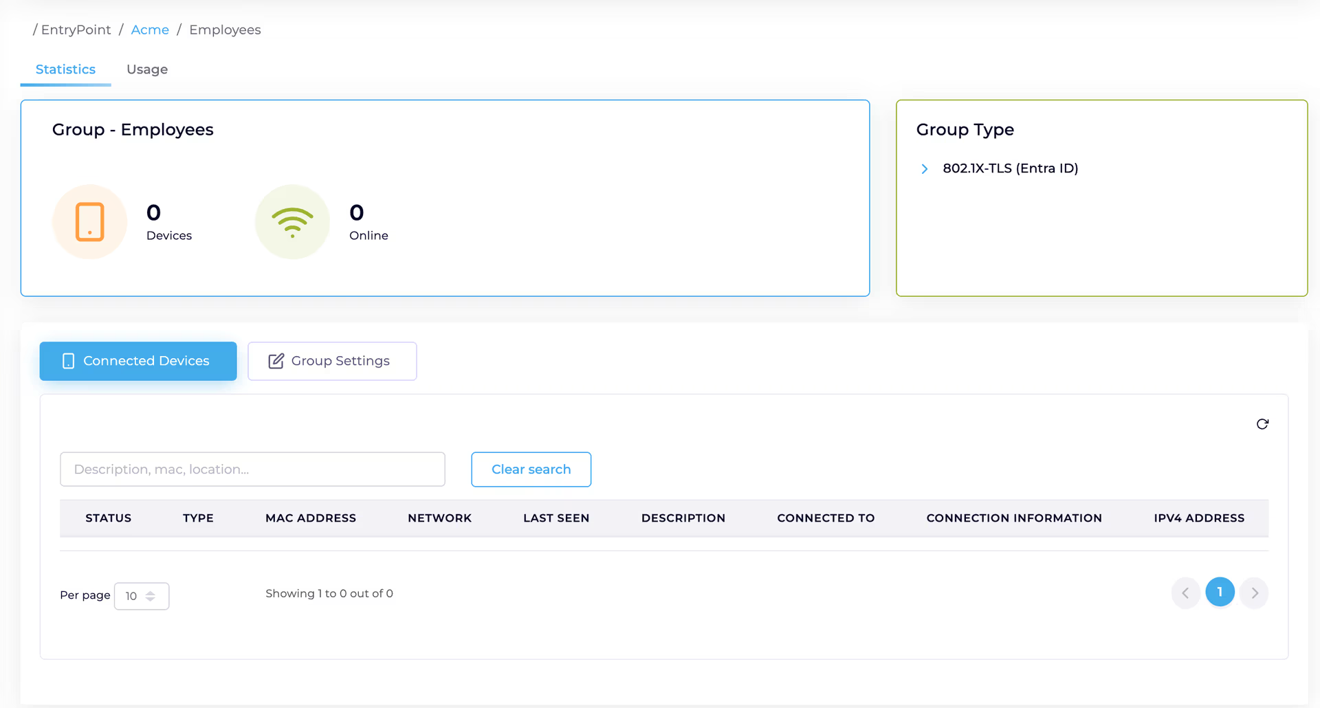 Group list showing the newly added Employees Entra group with member counts