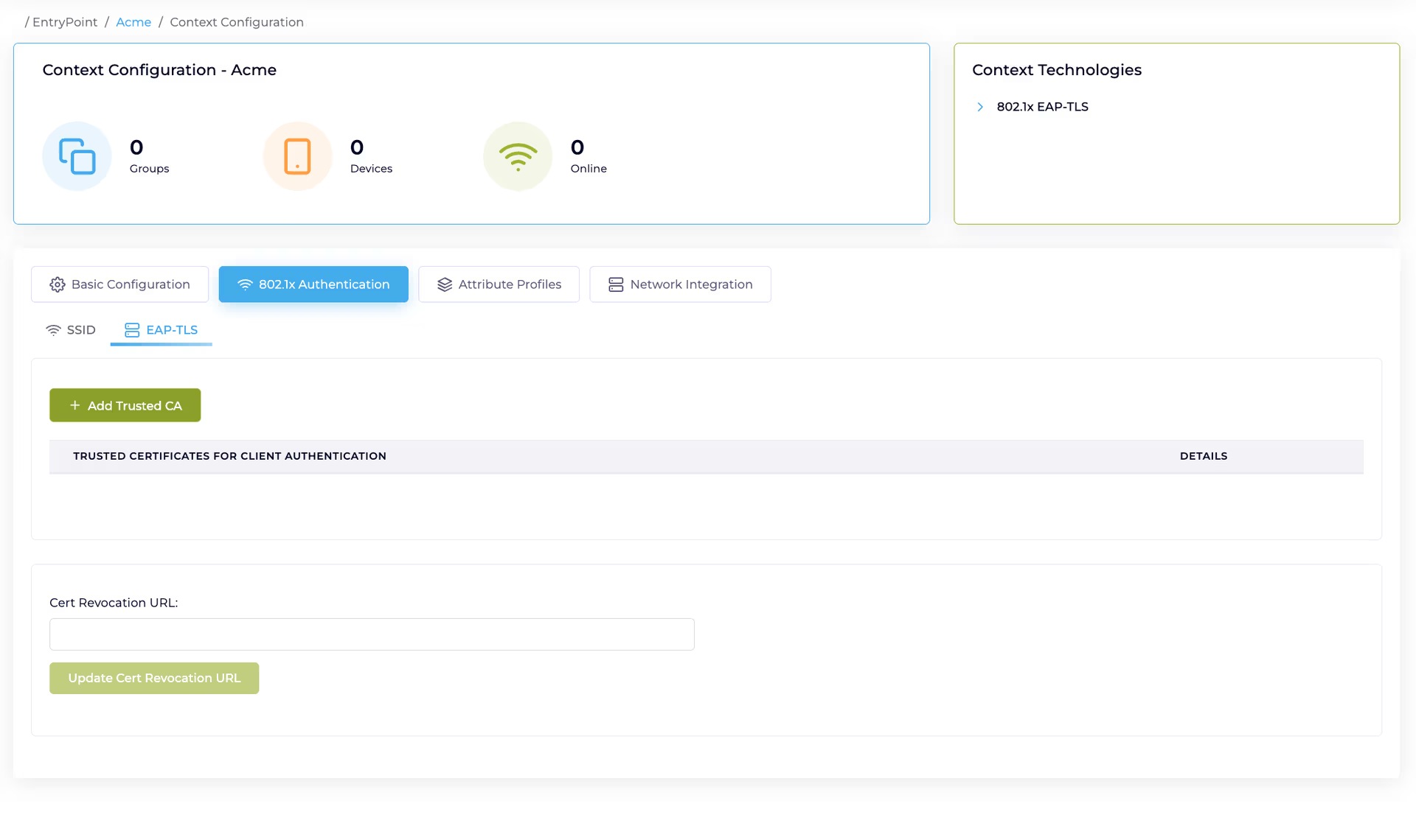 EAP-TLS tab under 802.1x Authentication