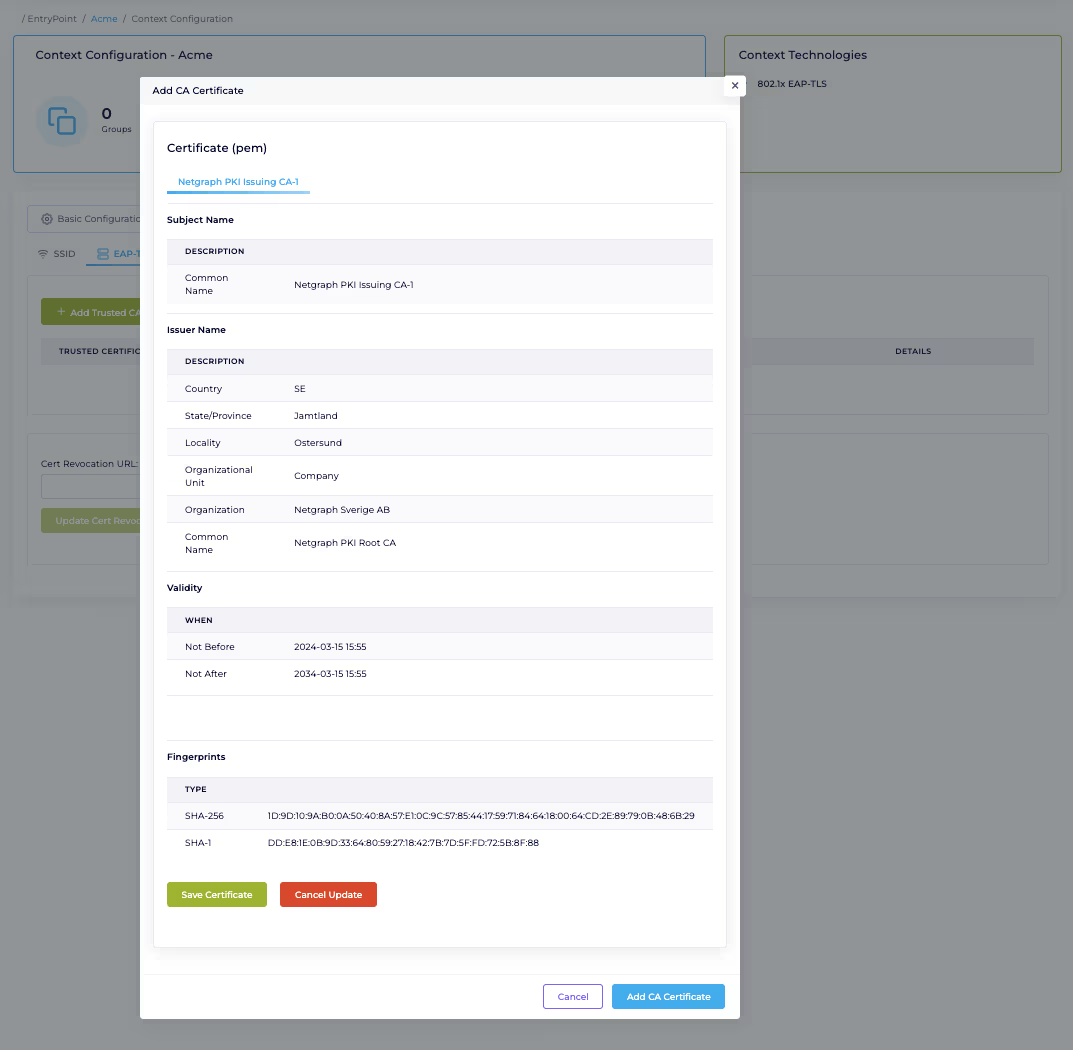 Trusted CA list after both Root and Issuing CA have been added