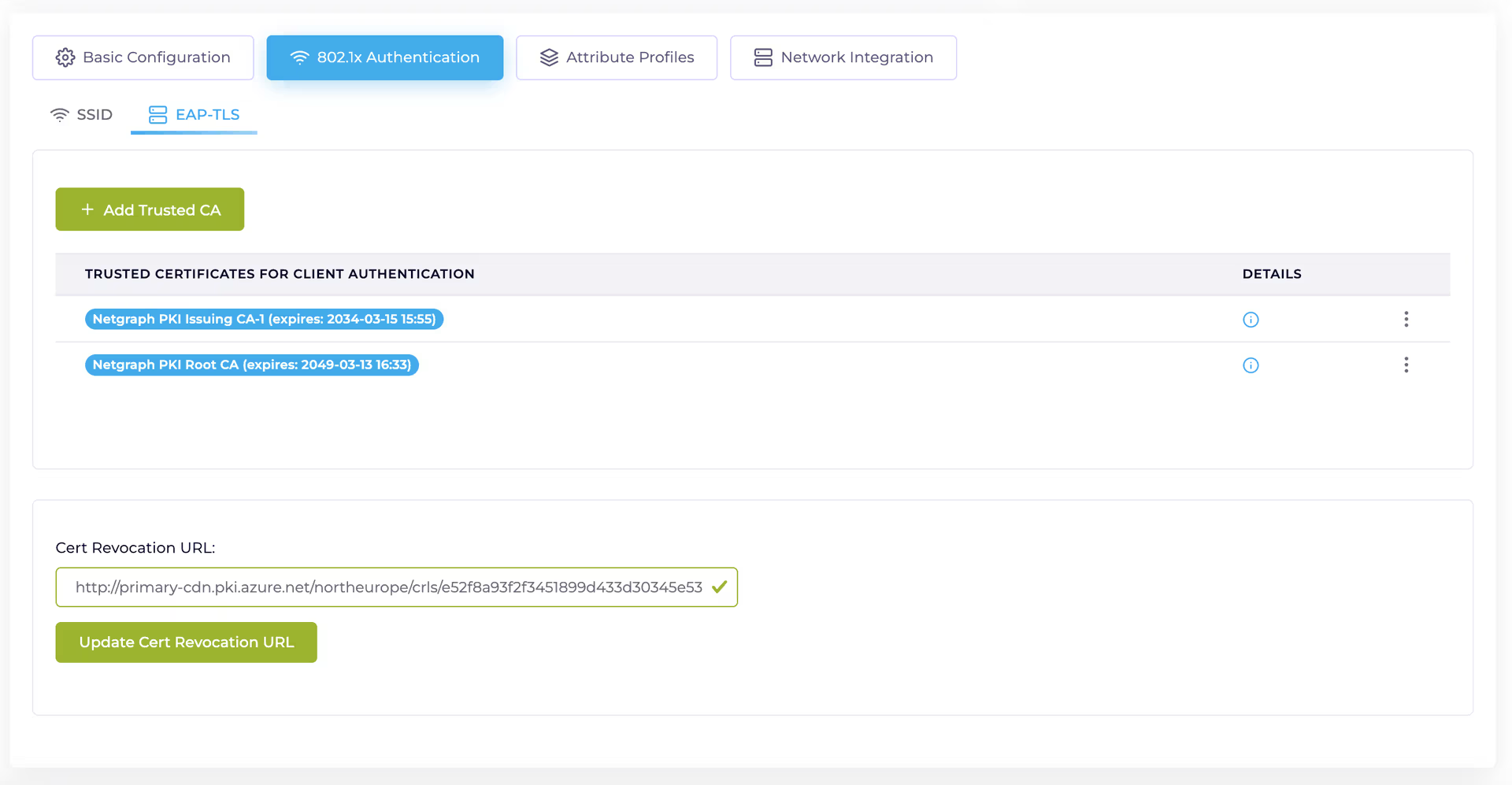 Cert Revocation URL field with the CRL distribution point URI