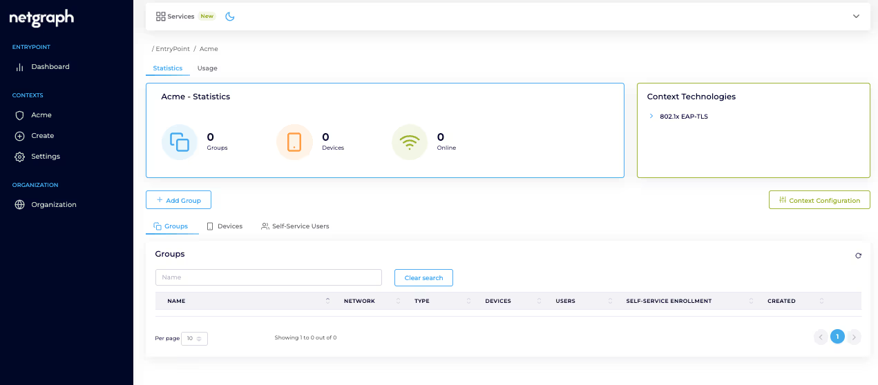 Context list with Context configuration button highlighted