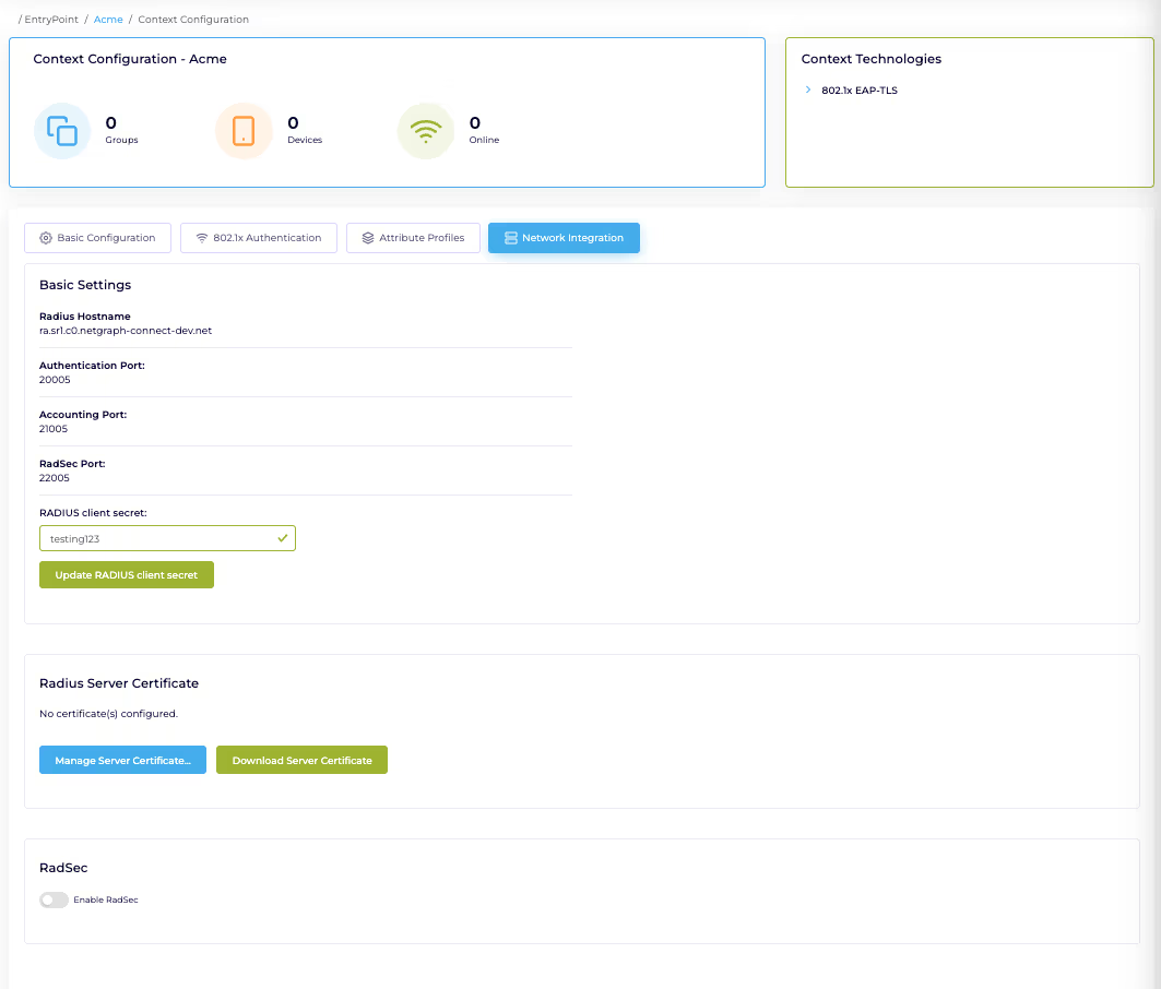 RADIUS Client Secret input field