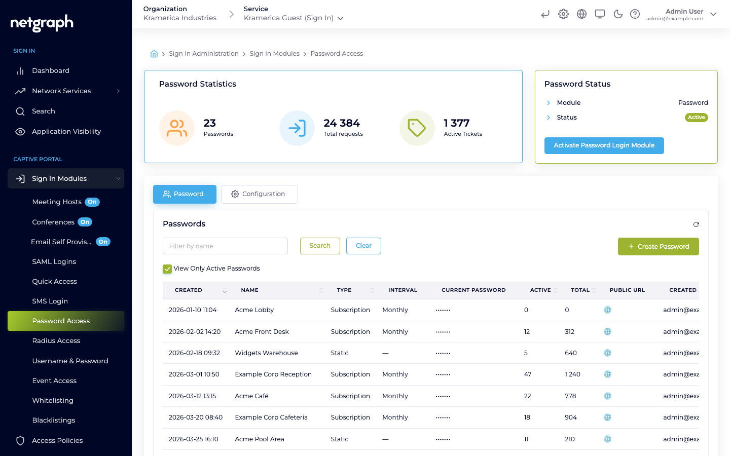 Password module admin page