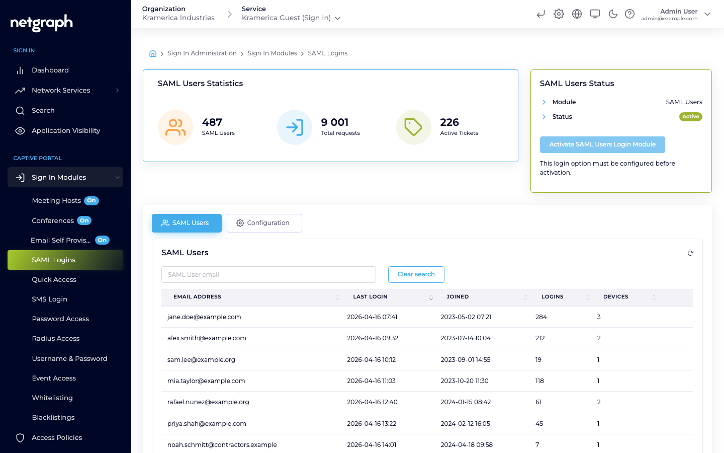 SAML Logins module admin page