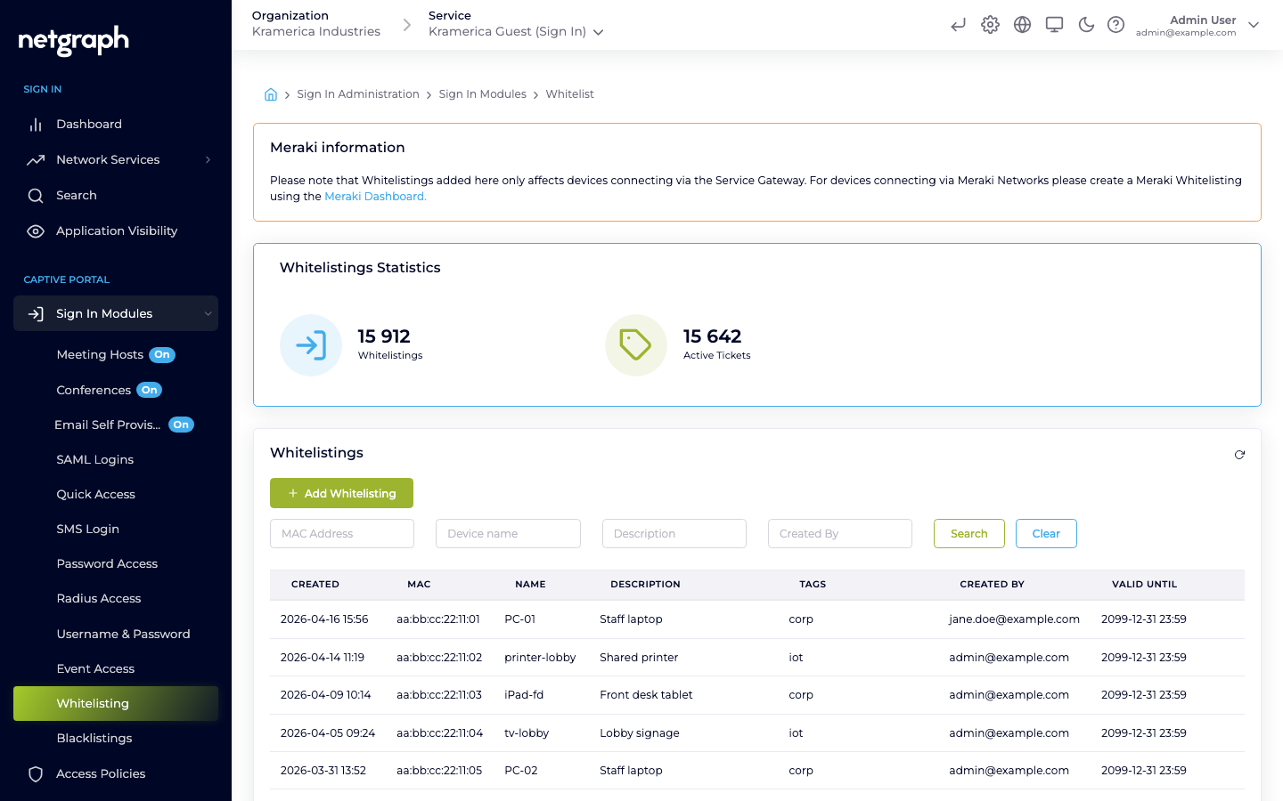 Whitelisting module admin page