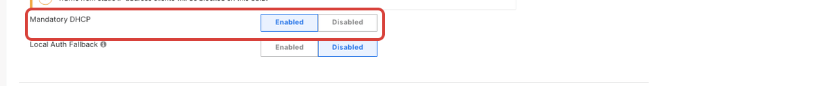 The Mandatory DHCP toggle set to Enabled, outlined in red