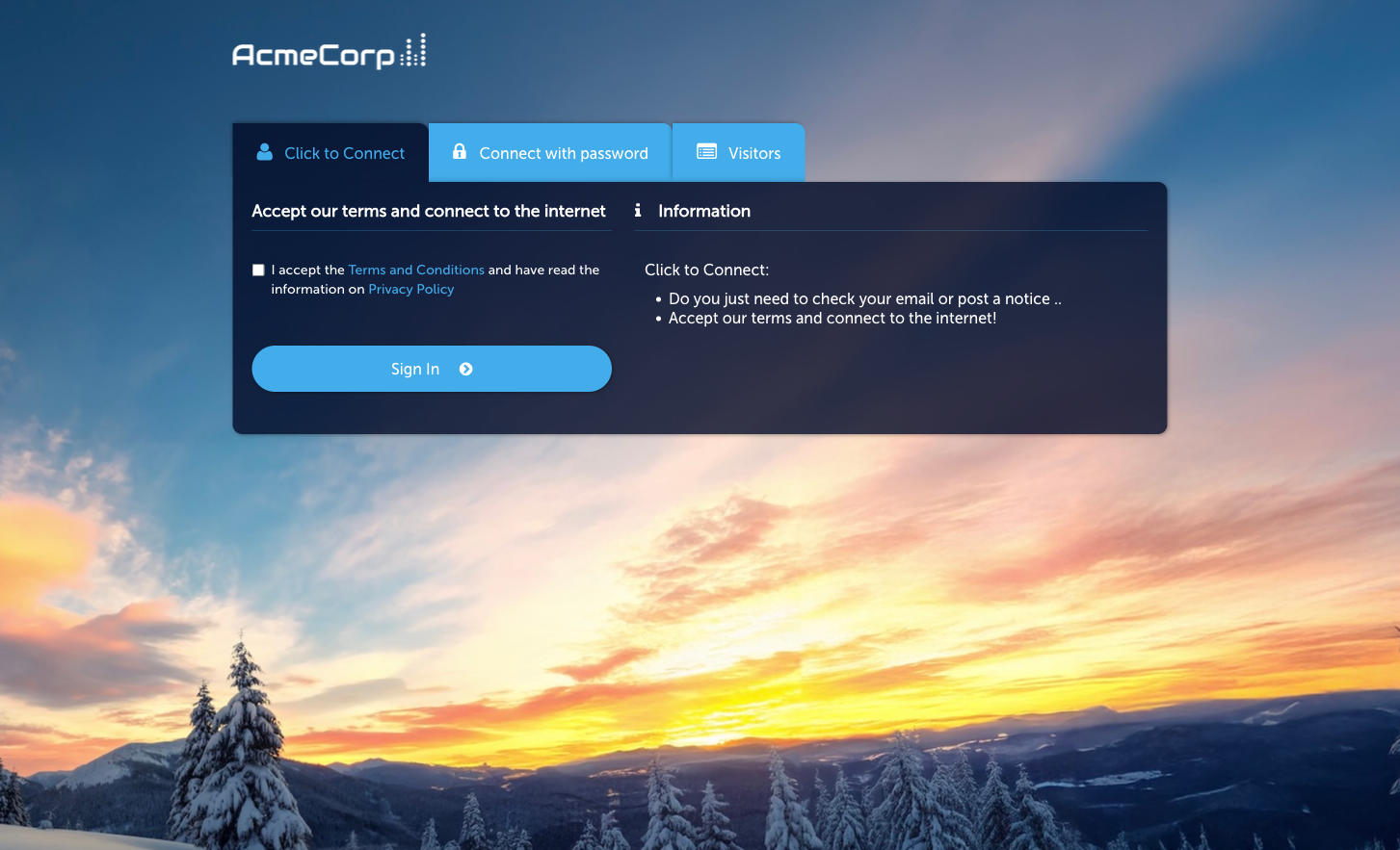 Quick Access login on the Captive Portal